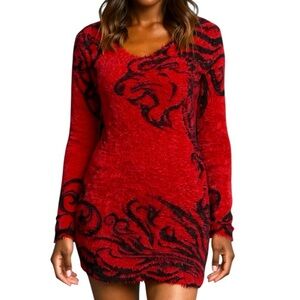 Elegant Red and Black Women's Tunic Sweater